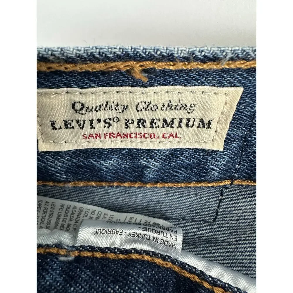 Levi's Wedgie Straight Ankle Jeans 24x28 Distressed Medium Indigo Raw Hem High - Picture 6 of 13